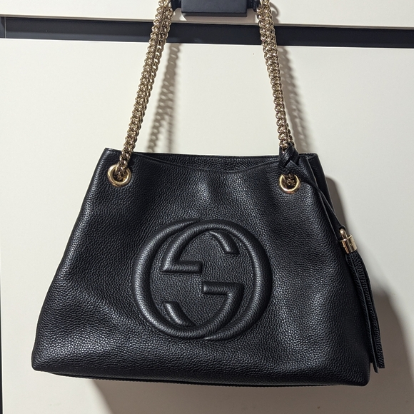Gucci Pebbled Calfskin Medium Soho Chain Shoulder Bag Black - Picture 12 of 16